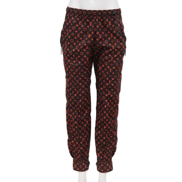 Louis Vuitton Women Jogging Pants 40 Black Red Monogram Technical Cotton Joggers - Picture 1 of 16